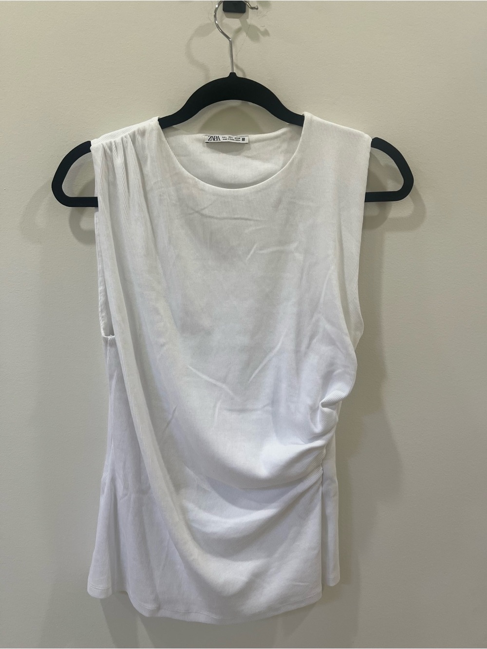 Zara White Draped Sleeveless ribbed  Tank Top